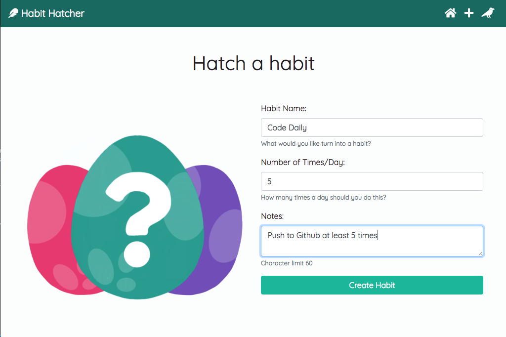 Habit Hatcher add page